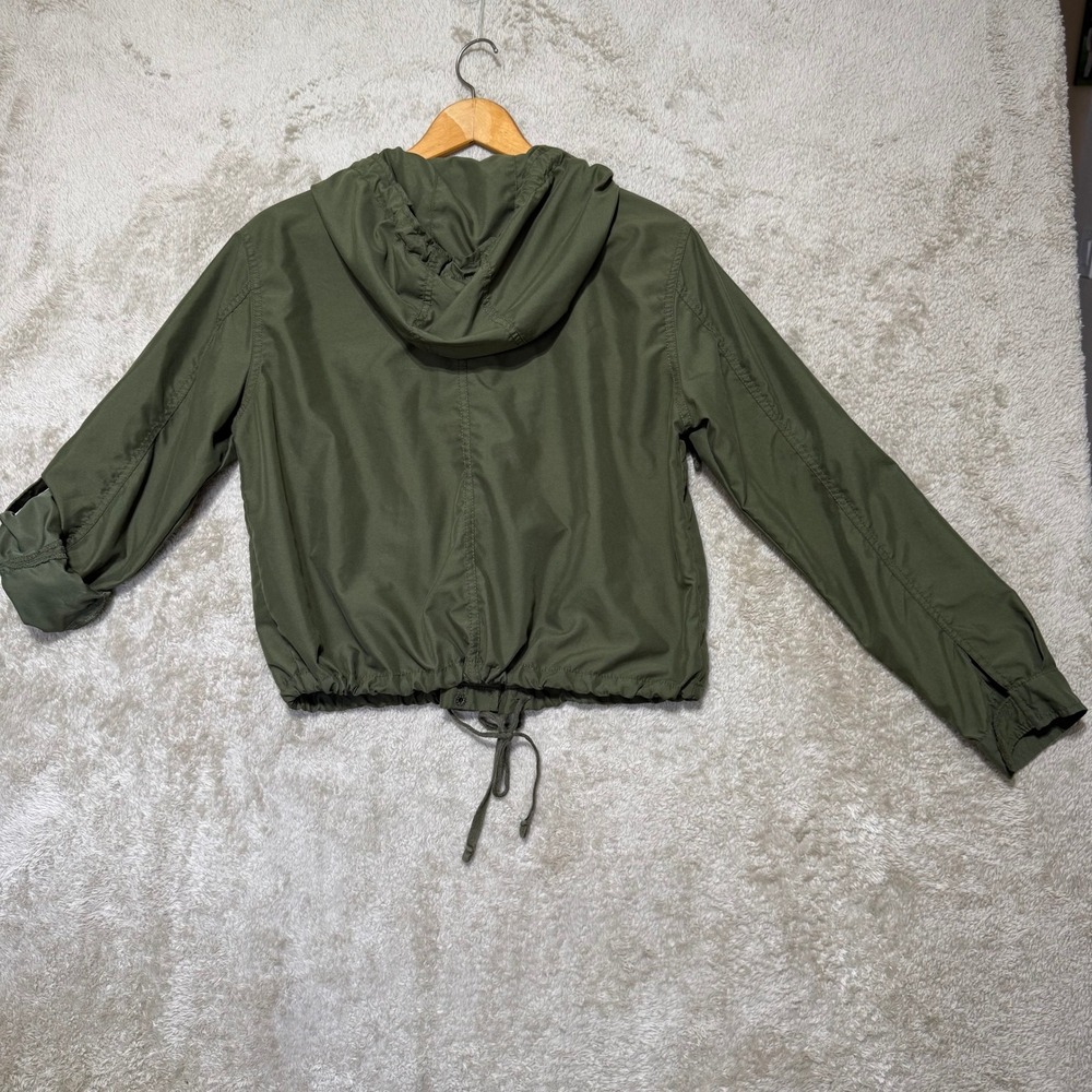 Forever 21 Utility Jacket Womens XS Olive Green Hooded Roll Tab Military Coat - Picture 3 of 13